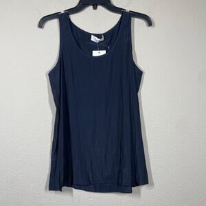 Lola & Sophie Small Side Slit Tank Top Blue Scoop Neck Lagenlook Sleeveless